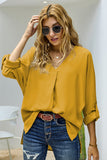 V Neck 3/4 Sleeve High Low Hem Shirt