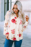 Floral Print V Neck Button Down Blouse