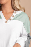 Button Decor Exposed Seam Color Block Top