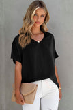 Solid V Neck Short Sleeve Blouse