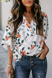 Floral Print Drape V Neck Short Sleeve Blouse