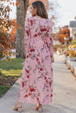 Wrapped V Neck Floral Long Sleeve Empire Maxi Dress