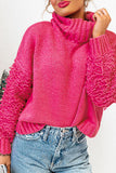 Ribbed Turtleneck Fuzzy Sleeve Knit Sweater