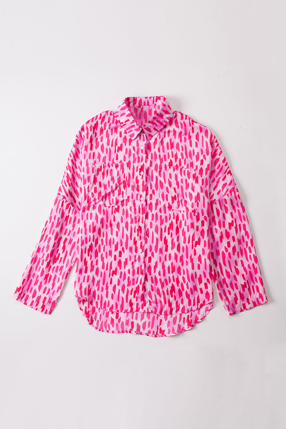 Printed Roll Tab Sleeve Button Up Shirt