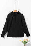 Frilled Mock Neck Ripple Bubble Sleeve Blouse