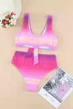 Gradient Color Knotted V Neck Bikini Swimsuit