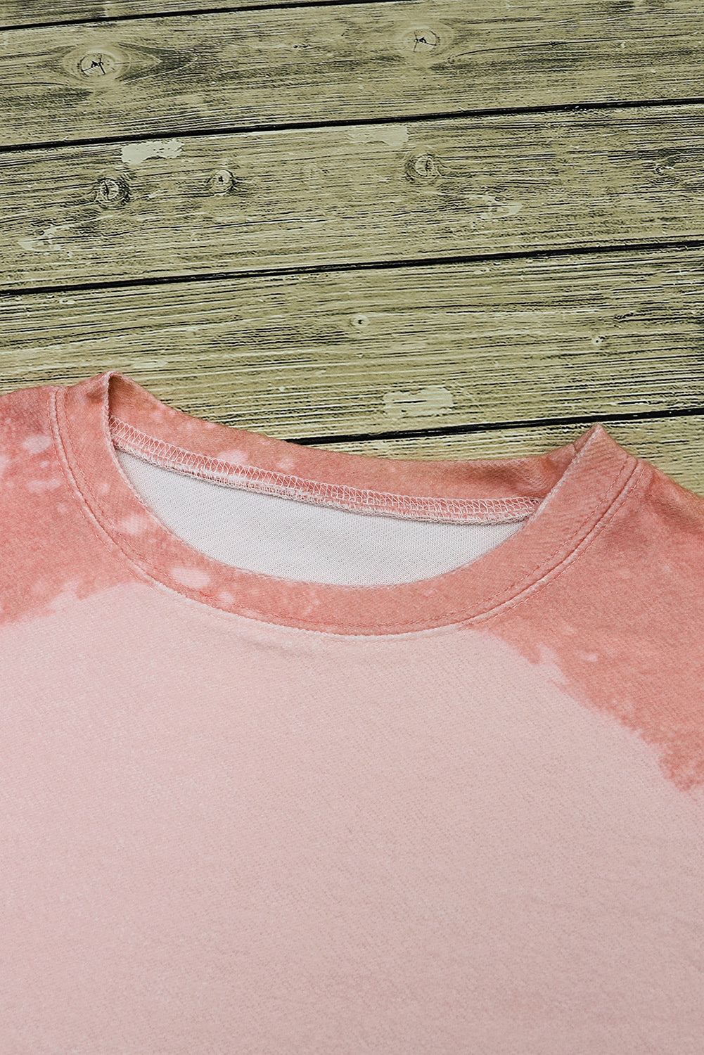 Pink Bleached Round Neck Pullover Sweatshirt