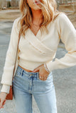 Ribbed Long Sleeve Surplice Crop Sweater