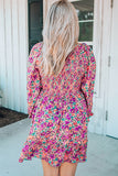 Smocked V Neck Puffy Sleeve Floral Dress