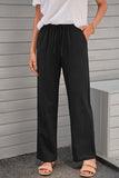 Drawstring Elastic Waist Pockets Long Straight Legs Pants