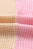 Rose - Haut en tricot gaufré à manches léopard de grande taille rose 