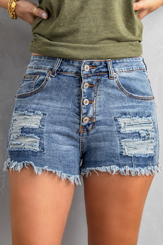 Short en denim vieilli taille moyenne Gypsy bleu ciel