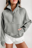 Brown Zip Up Stand Collar Ribbed Thumbhole Sleeve Sweatshirt