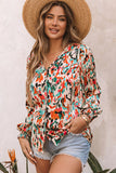 V Neck Abstract Print Long Sleeve Shirt