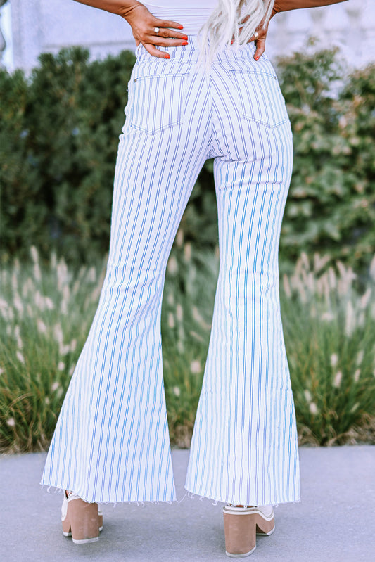 High Waist Striped Print Flared Pants