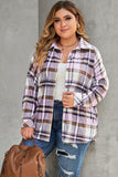 Plus Size Plaid Fringed Back Button Shacket