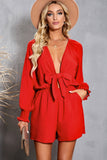 Tie Knot Puff Long Sleeve Romper