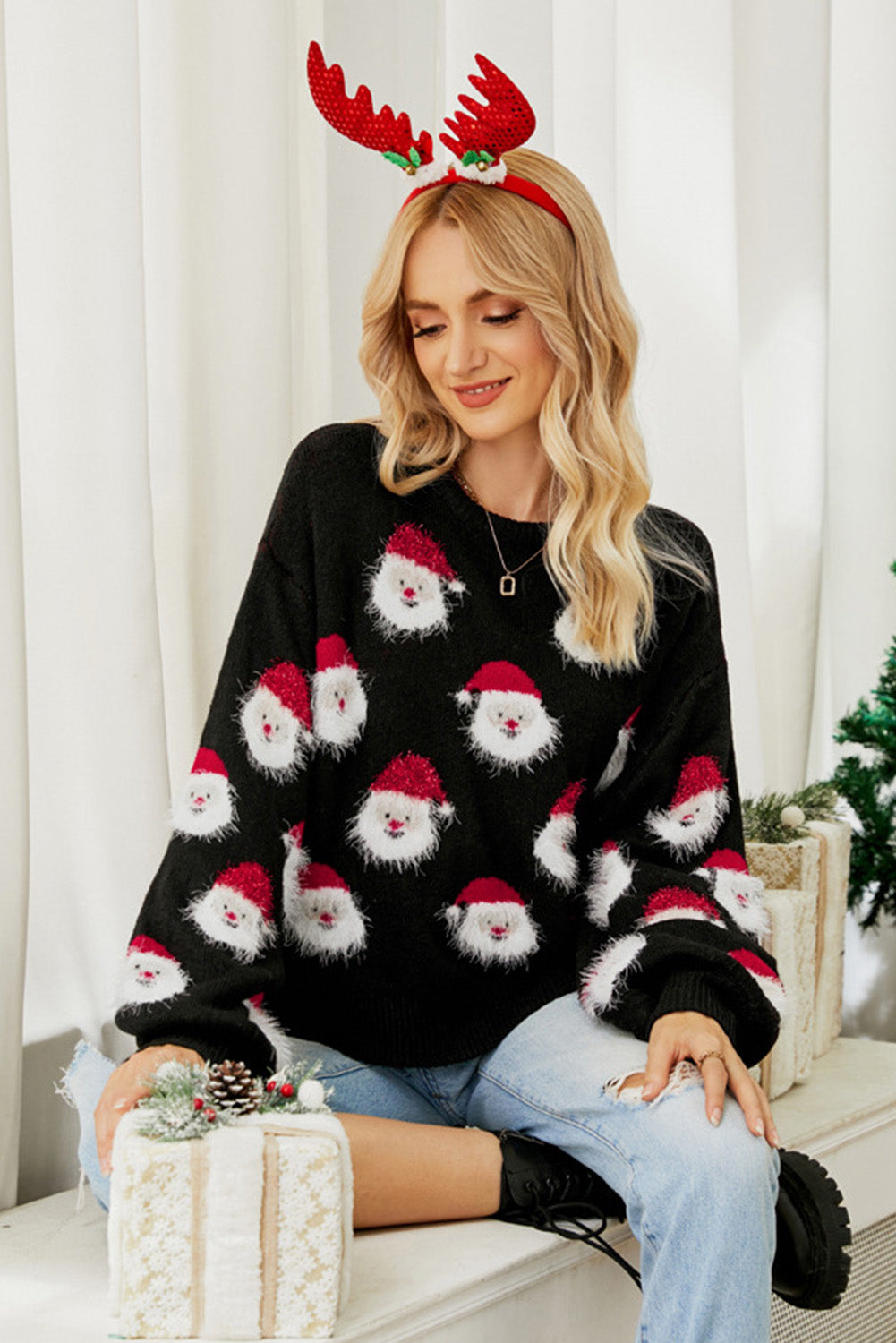 Gray Christmas Santa Claus Pullover Sweater