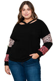 Plus Size Leopard Patchwork Strappy Neck Top