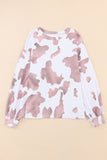 Cow Spots Print Drop Shoulder Puff Sleeve Sweatshirt