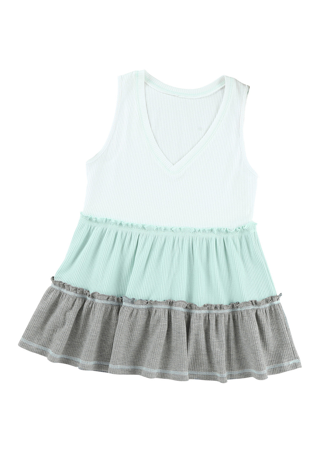 Ruffled V Neck Color Block Tank Top