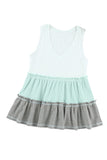 Ruffled V Neck Color Block Tank Top