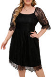 Eyelash Lace Square Neck Plus Size Dress