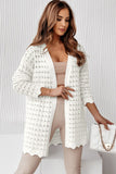 Wavy Trim Open Knit Long Sleeve Cardigan