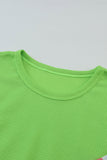 T-shirt patchwork en tricot gaufré léopard color block vert 