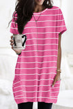 Striped Print Side Pockets Short Sleeve Tunic Top