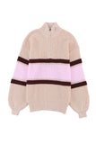 Striped Color Block Knit Zip Collared Sweater