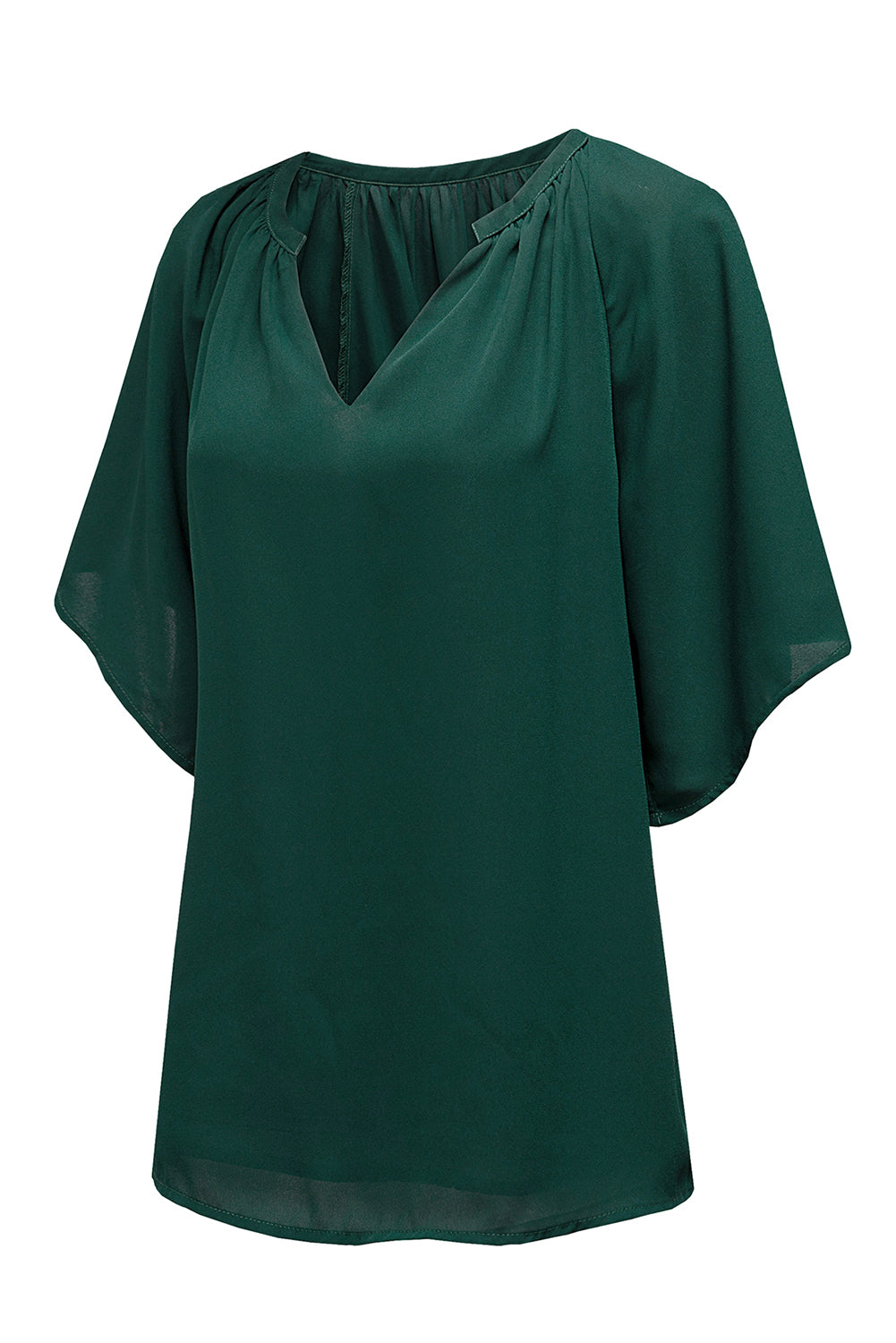 Split Neck Pleated Loose Top