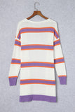 Striped Long Sleeve Ribbed Trim Button Cardigan