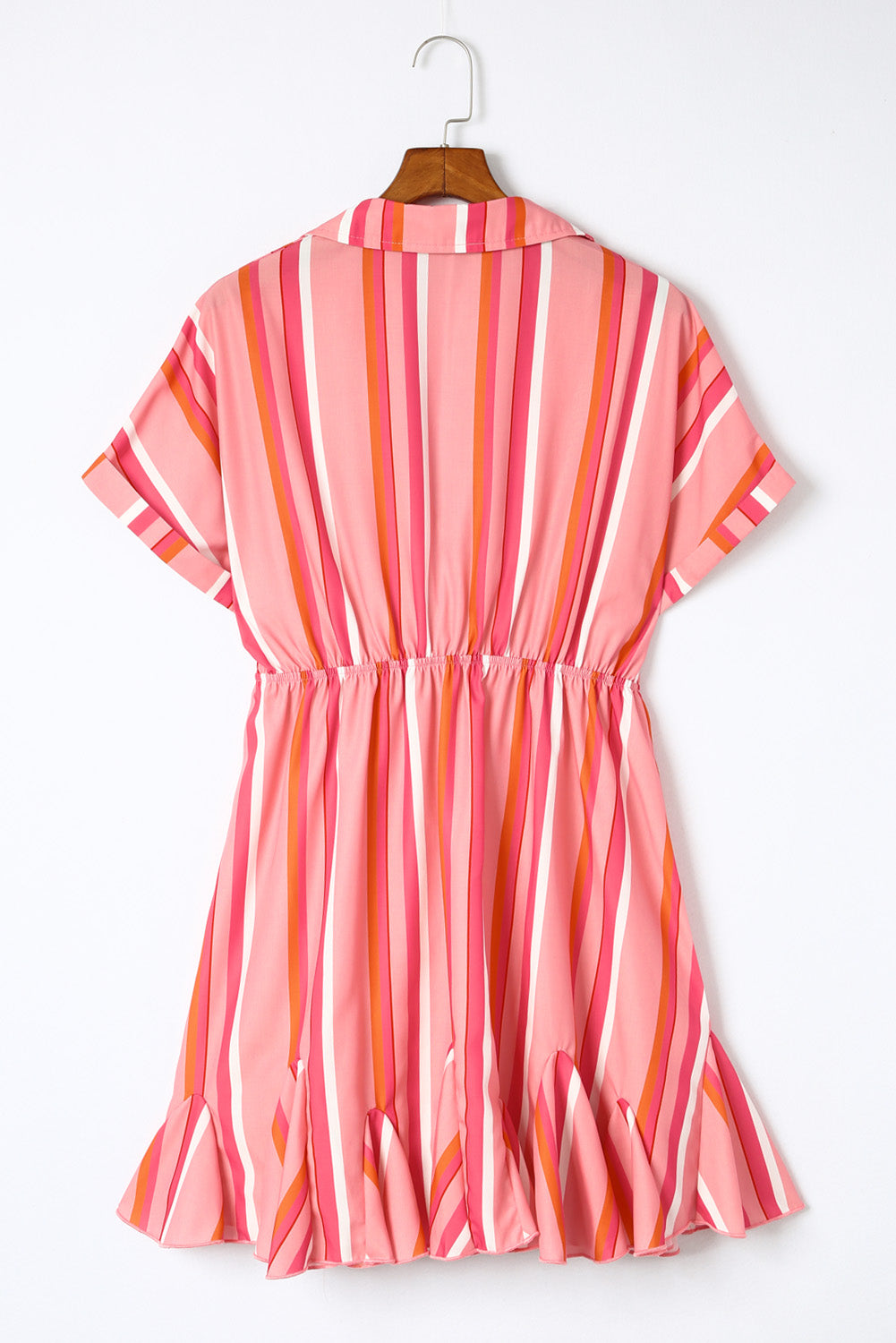 Stripe Print Rolled Short Sleeve V Neck Mini Dress