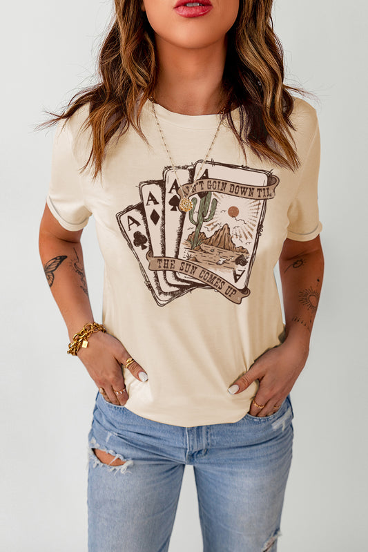 T-shirt graphique kaki Western Poker Cards