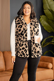 Plus Size Stand Neck Zipped Front Sherpa Jacket Vest