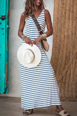 Striped V Neck Sleeveless Maxi Dress