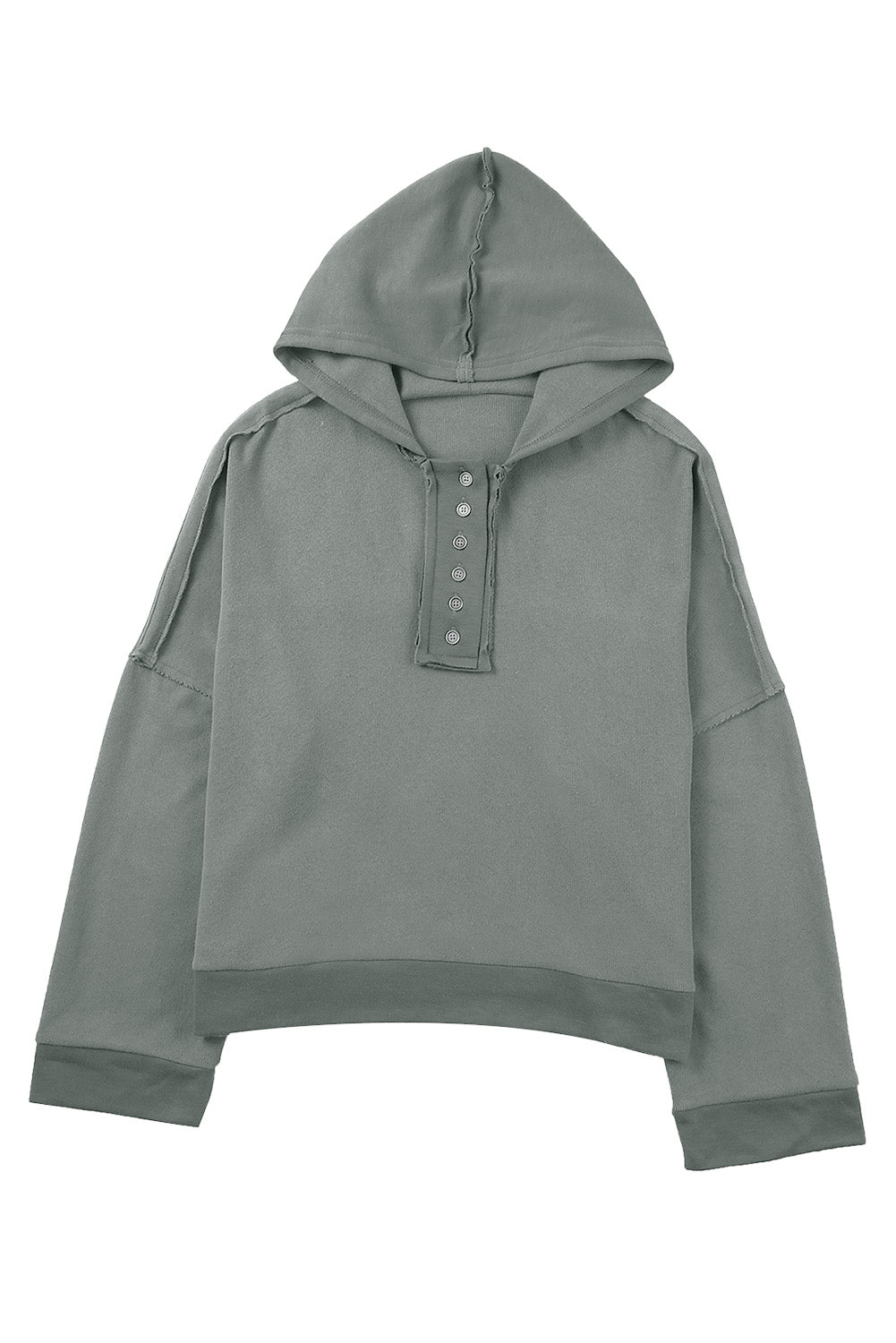 Khaki Casual Button Solid Patchwork Trim Hoodie