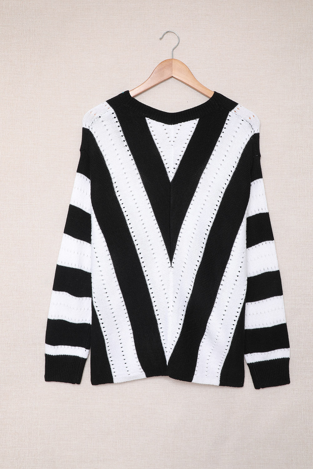 Striped Colorblock V Neck Knitted Sweater