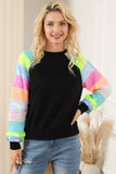 Sequin Color Block Raglan Sleeve Pullover Sweatshirt