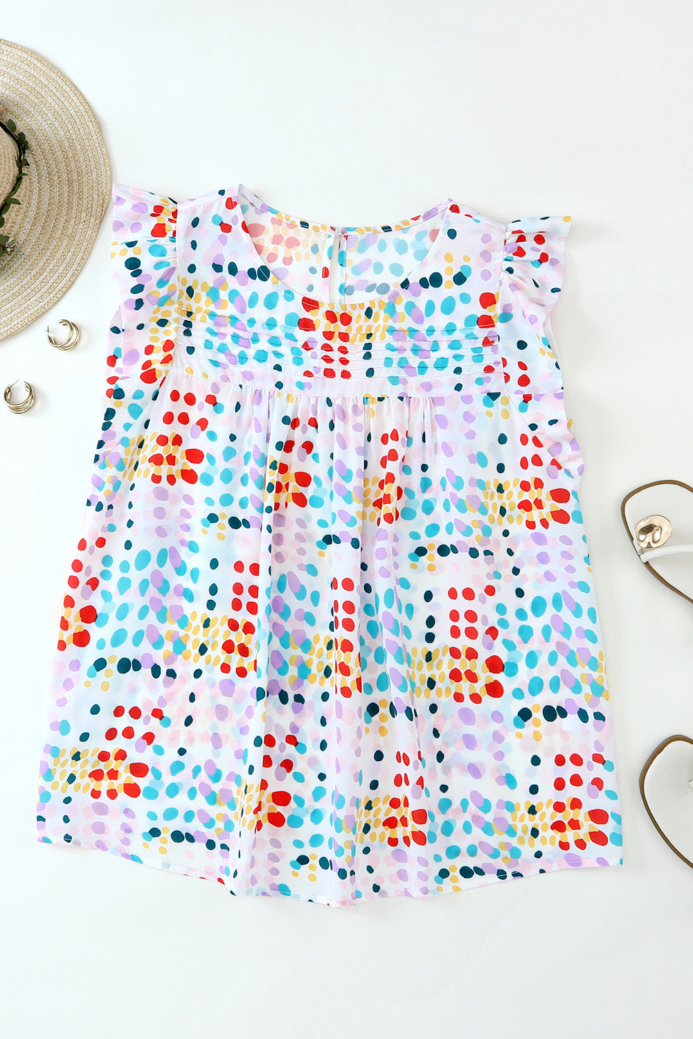 Polka Dot Print Ruffled Sleeve Babydoll Blouse