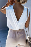 V Neck Pleated Backless Cap Sleeve Top