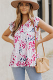 Spotted Print Ruffled V Neck Tank Top