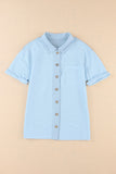 Acid Wash Waffle Knit Short Sleeve Buttoned Shirt