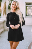 Solid Long Sleeve Henley Dress