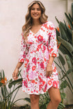 V Neck 3/4 Sleeve Floral Dress