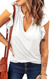 Casual Solid V Neck Butterfly Sleeve Top