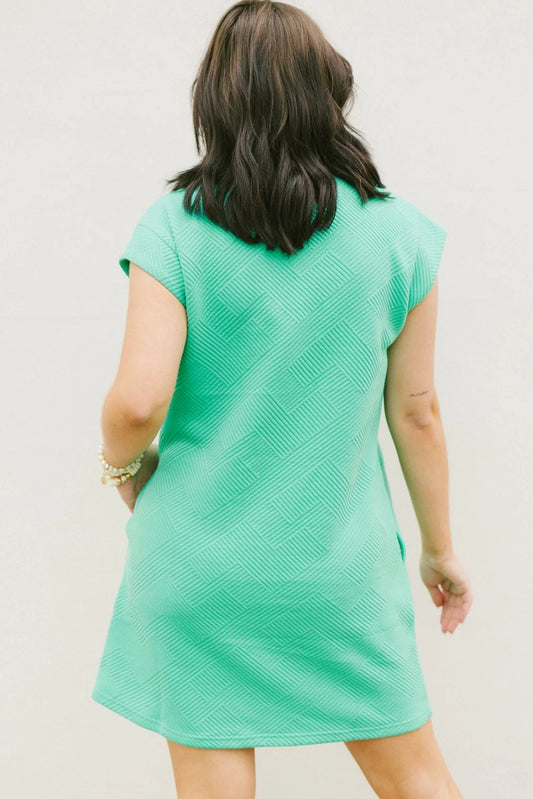 Mint Green Textured Cap Sleeve T Shirt Dress