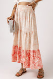 Floral Print Ruffle Hem Tiered Maxi Skirt