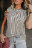 Crew Neck Ruffled Striped Tank Top